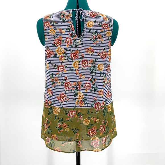 Cabi Penelope Top #5354, Floral and Striped Print Sleeveless Layered Top, Medium - Picture 9 of 17